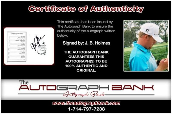 J. B. Holmes certificate of authenticity from the autograph bank