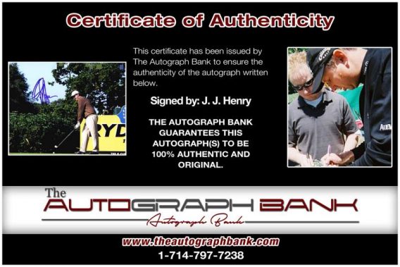 J. J. Henry certificate of authenticity from the autograph bank