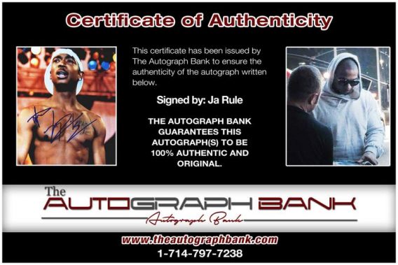 Ja Rule certificate of authenticity from the autograph bank