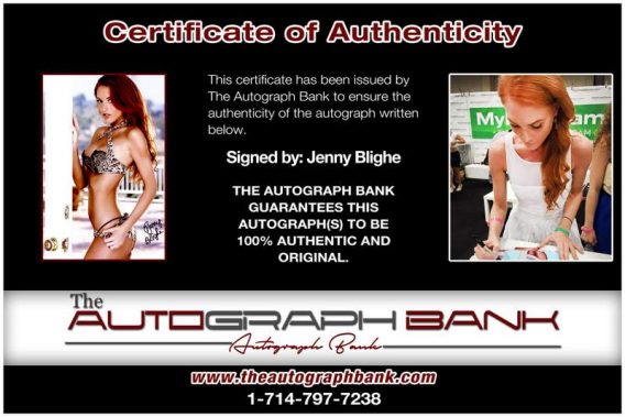 Jenny Blighe certificate of authenticity from the autograph bank