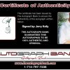 Jerry Kelly certificate of authenticity from the autograph bank