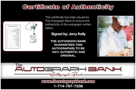 Jerry Kelly certificate of authenticity from the autograph bank