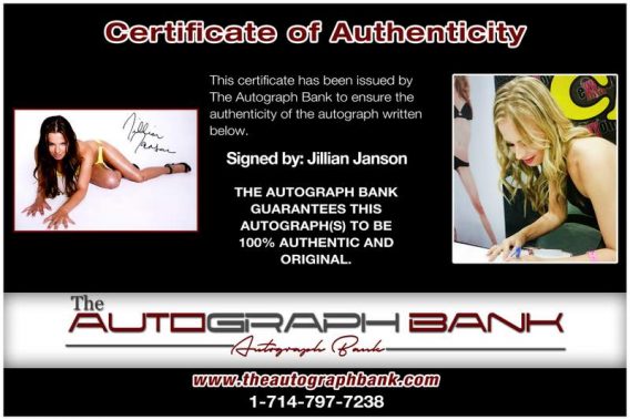 Jillian Janson certificate of authenticity from the autograph bank