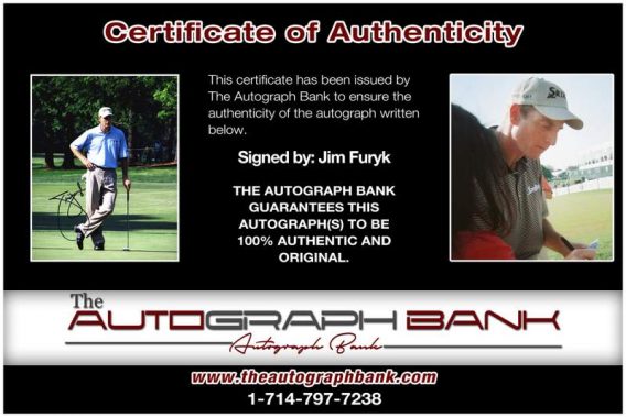 Jim Furyk certificate of authenticity from the autograph bank