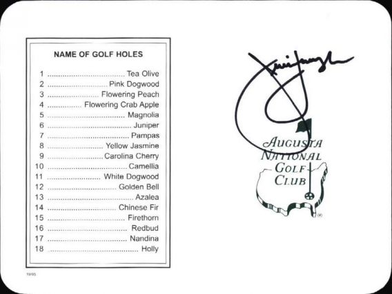 Jim Furyk authentic signed Masters Score card