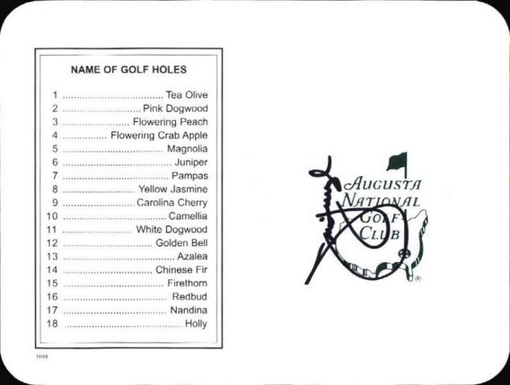 Jim Furyk authentic signed Masters Score card