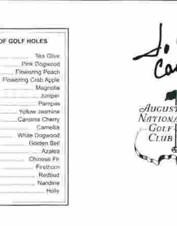 Joanne Carner authentic signed Masters Score card