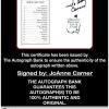 Joanne Carner certificate of authenticity from the autograph bank
