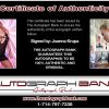 Joanna Krupa certificate of authenticity from the autograph bank