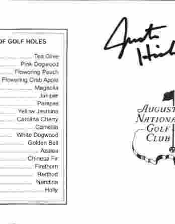 Justin Hicks authentic signed Masters Score card