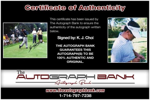 K. J. Choi certificate of authenticity from the autograph bank