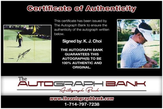 K. J. Choi certificate of authenticity from the autograph bank