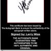 Larry Mize certificate of authenticity from the autograph bank