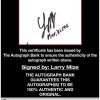 Larry Mize certificate of authenticity from the autograph bank