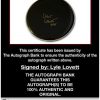 Lyle Lovett certificate of authenticity from the autograph bank