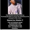 Master P certificate of authenticity from the autograph bank