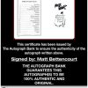 Matt Bettencourt certificate of authenticity from the autograph bank