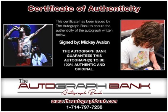 Mickey Avalon certificate of authenticity from the autograph bank