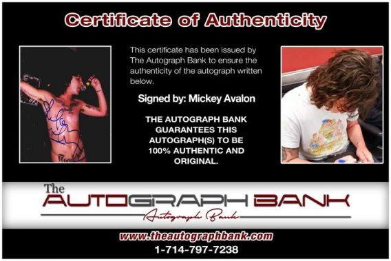 Mickey Avalon certificate of authenticity from the autograph bank