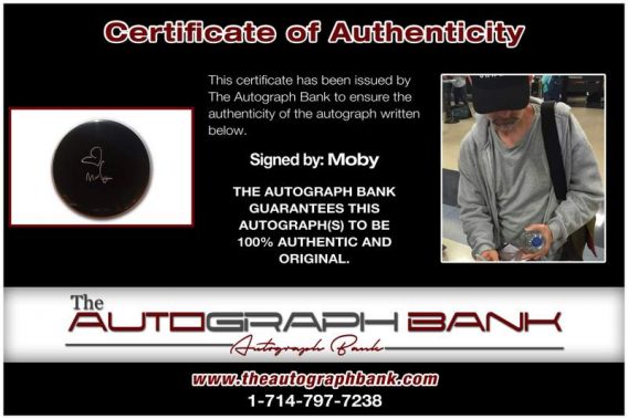 Moby certificate of authenticity from the autograph bank