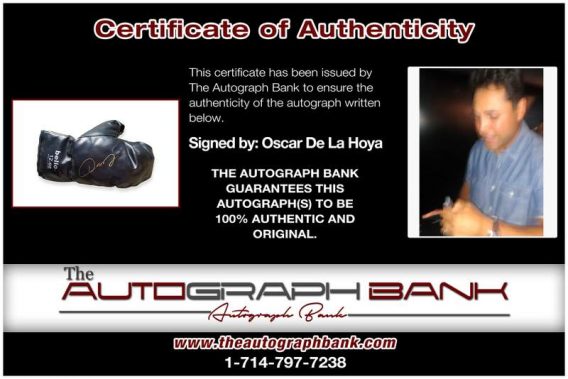 Oscar De certificate of authenticity from the autograph bank