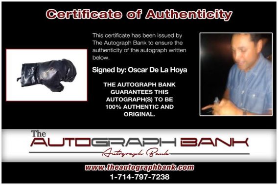 Oscar De certificate of authenticity from the autograph bank