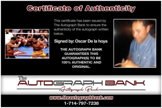 Oscar De La Hoya certificate of authenticity from the autograph bank