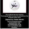 Pablo Martin certificate of authenticity from the autograph bank
