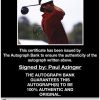 Paul Azinger certificate of authenticity from the autograph bank