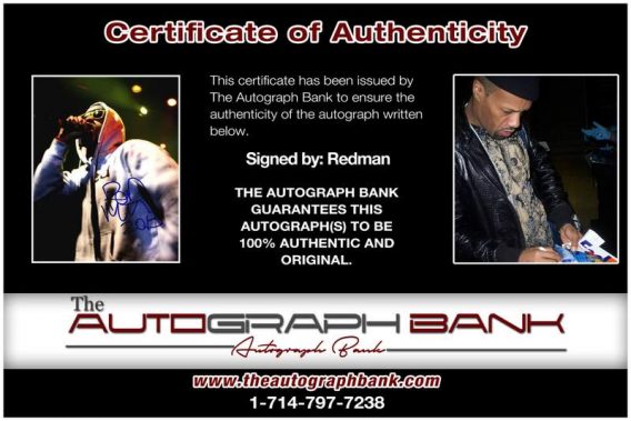 Redman certificate of authenticity from the autograph bank