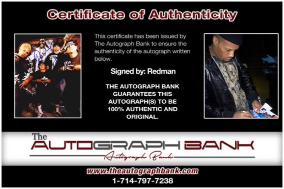Redman certificate of authenticity from the autograph bank