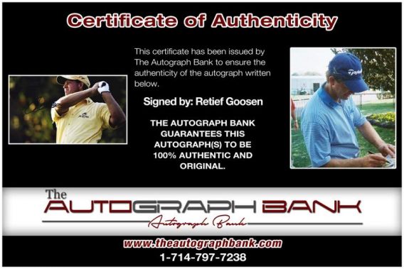 Retief Goosen certificate of authenticity from the autograph bank