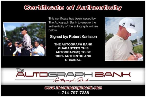 Robert Karlsson certificate of authenticity from the autograph bank