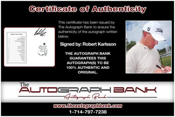 Robert Karlsson certificate of authenticity from the autograph bank