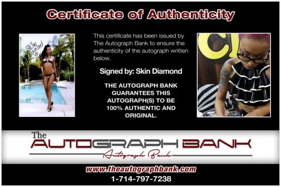 Skin Diamond certificate of authenticity from the autograph bank