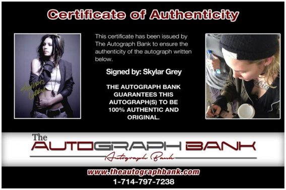 Skylar Grey certificate of authenticity from the autograph bank