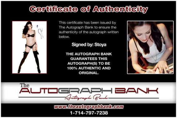 Stoya Adult certificate of authenticity from the autograph bank