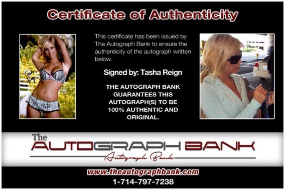 Tasha Reign certificate of authenticity from the autograph bank