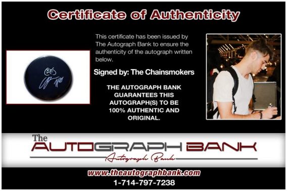 The Chainsmokers certificate of authenticity from the autograph bank