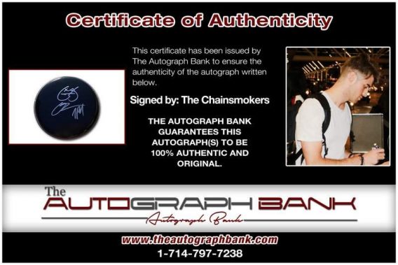 The Chainsmokers certificate of authenticity from the autograph bank