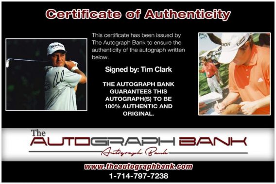Tim Clark certificate of authenticity from the autograph bank