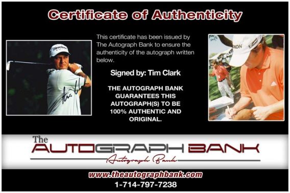 Tim Clark certificate of authenticity from the autograph bank