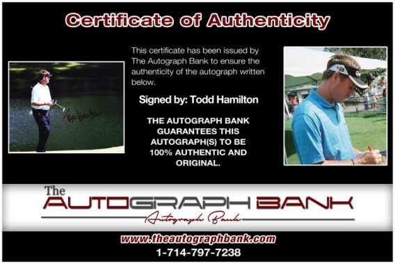 Todd Hamilton certificate of authenticity from the autograph bank
