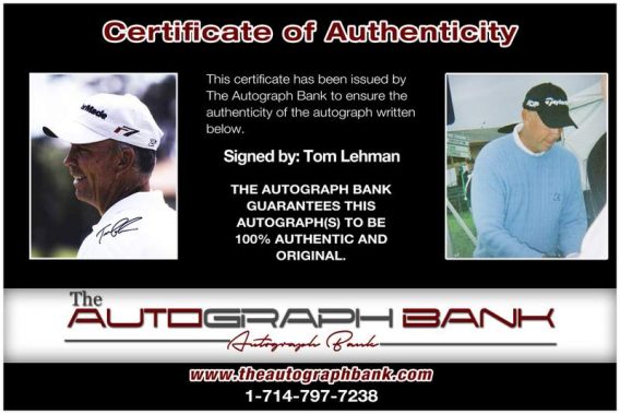Tom Lehman certificate of authenticity from the autograph bank