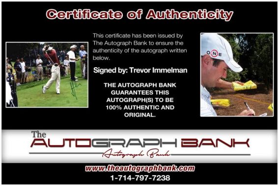 Trevor Immelman certificate of authenticity from the autograph bank