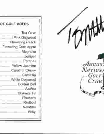 Troy Matteson authentic signed Masters Score card