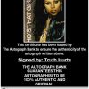 Truth Hurts certificate of authenticity from the autograph bank
