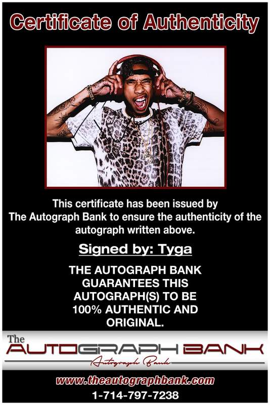 Tyga certificate of authenticity from the autograph bank