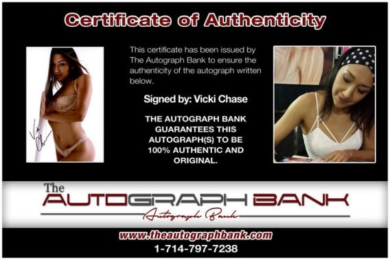 Vicki Chase certificate of authenticity from the autograph bank