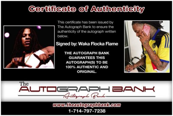 Waka Flocka Flame certificate of authenticity from the autograph bank